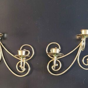 Home Interior set of 2 gold tone candle holders wall decor